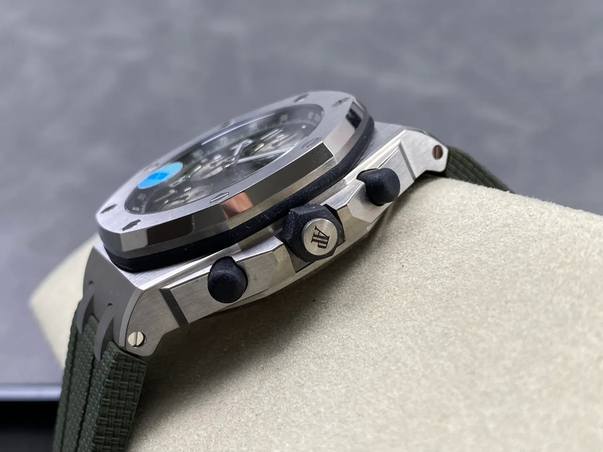 Royal Oak Offshore Chronograph 42mm 26238TI Titanium Case OCTA 1:1 Best Edition Khaki Green Dial on Green Rubber Strap SA4404 Free Sprung
