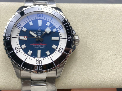 SuperOcean Automatic 44 SS Black Bezel TF 1:1 Best Edition Blue Dial on SS Bracelet A2824