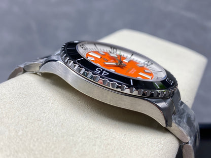 SuperOcean Automatic 44 SS Black Bezel TF 1:1 Best Edition Orange Dial on SS Bracelet A2824