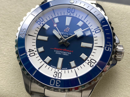 SuperOcean Automatic 44 SS Blue Bezel TF 1:1 Best Edition Blue Dial on SS Bracelet A2824