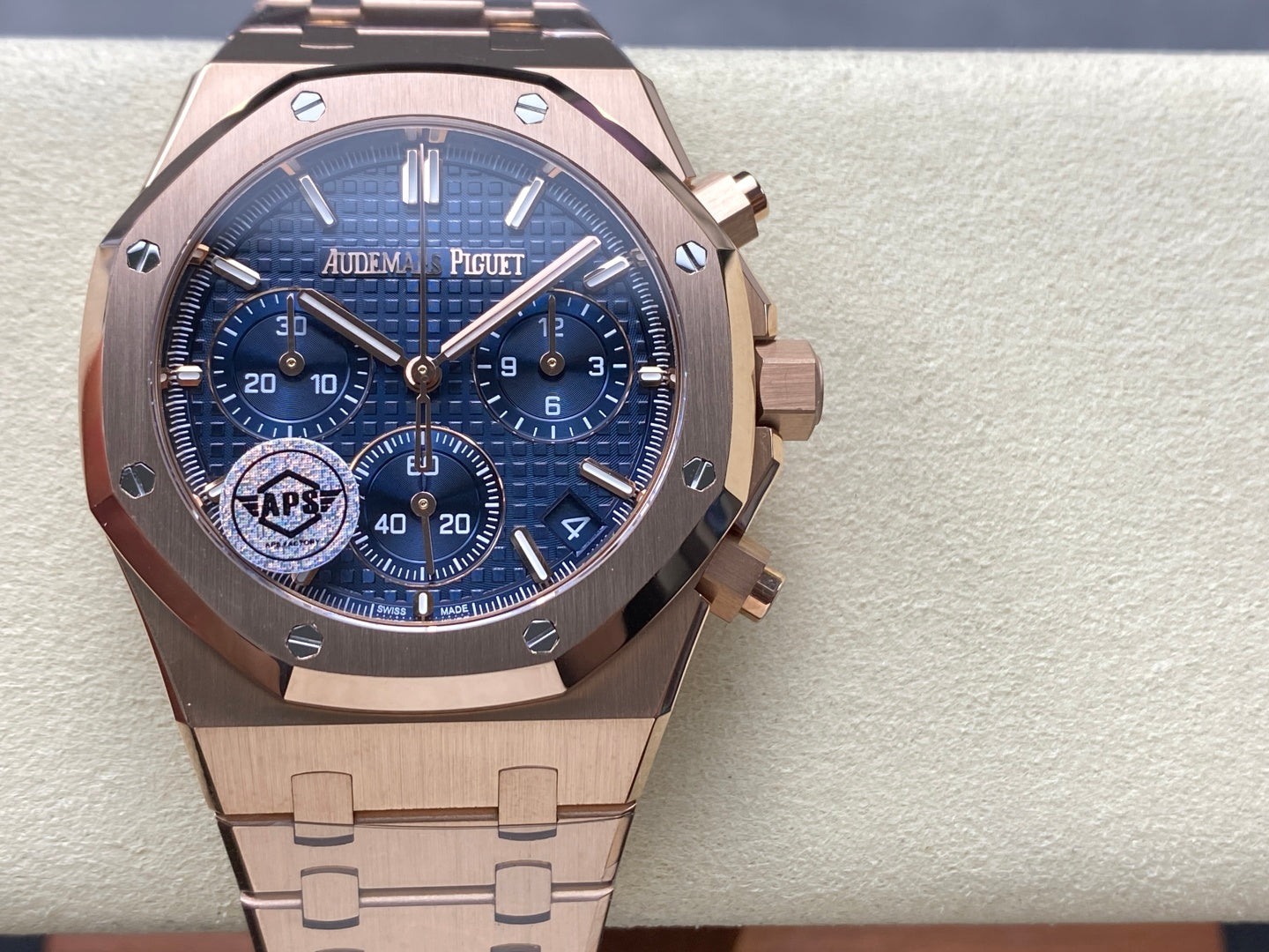 Royal Oak Chrono 26240 RG APSF 1:1 Best Edition Blue Dial on RG Bracelet SA4401 Super Clone V2 (Free Sprung)