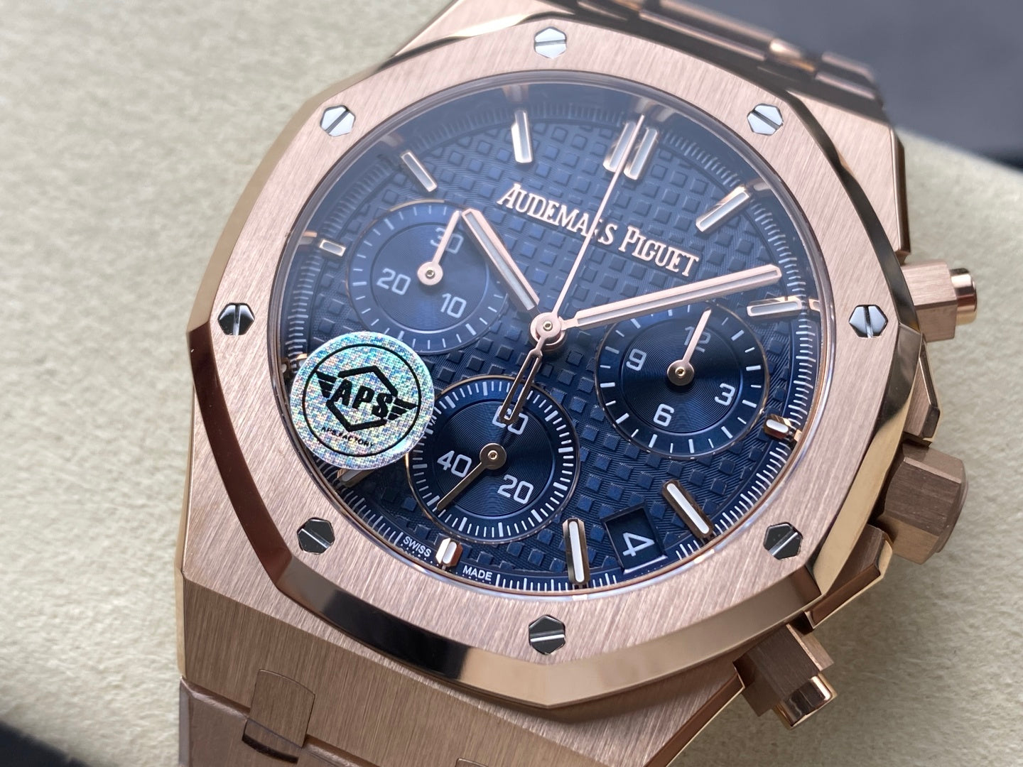 Royal Oak Chrono 26240 RG APSF 1:1 Best Edition Blue Dial on RG Bracelet SA4401 Super Clone V2 (Free Sprung)