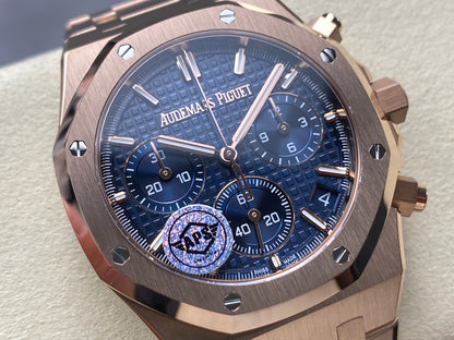 Royal Oak Chrono 26240 RG APSF 1:1 Best Edition Blue Dial on RG Bracelet SA4401 Super Clone V2 (Free Sprung)