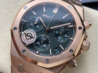 Royal Oak Chrono 26240 RG APSF 1:1 Best Edition Green Dial on RG Bracelet SA4401 Super Clone V2 (Free Sprung)