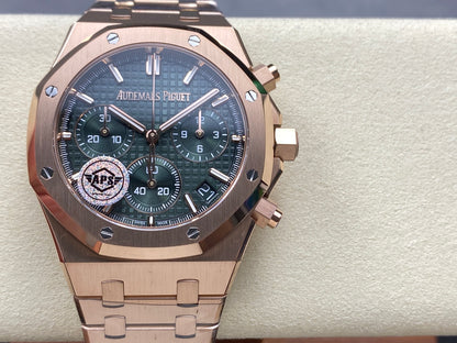 Royal Oak Chrono 26240 RG APSF 1:1 Best Edition Green Dial on RG Bracelet SA4401 Super Clone V2 (Free Sprung)