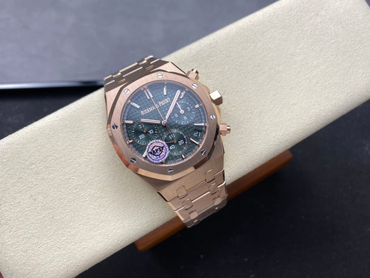 Royal Oak Chrono 26240 RG APSF 1:1 Best Edition Green Dial on RG Bracelet SA4401 Super Clone V2 (Free Sprung)