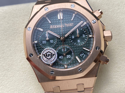 Royal Oak Chrono 26240 RG APSF 1:1 Best Edition Green Dial on RG Bracelet SA4401 Super Clone V2 (Free Sprung)