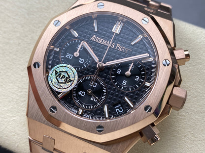 Royal Oak Chrono 26240 RG APSF 1:1 Best Edition Black Dial on RG Bracelet SA4401 Super Clone V2 (Free Sprung)
