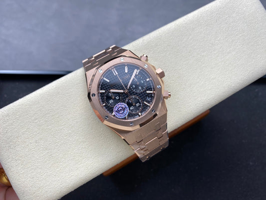 Royal Oak Chrono 26240 RG APSF 1:1 Best Edition Black Dial on RG Bracelet SA4401 Super Clone V2 (Free Sprung)