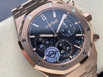 Royal Oak Chrono 26240 RG APSF 1:1 Best Edition Black Dial on RG Bracelet SA4401 Super Clone V2 (Free Sprung)