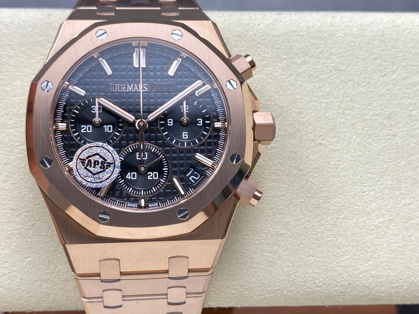 Royal Oak Chrono 26240 RG APSF 1:1 Best Edition Black Dial on RG Bracelet SA4401 Super Clone V2 (Free Sprung)