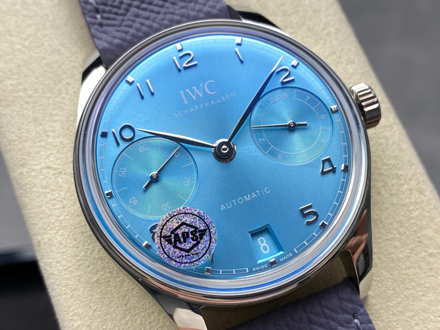 Portugieser Automatic 42mm SS APSF 1:1 Best Edition Ice Blue Dial on Purple Leather Strap A52010