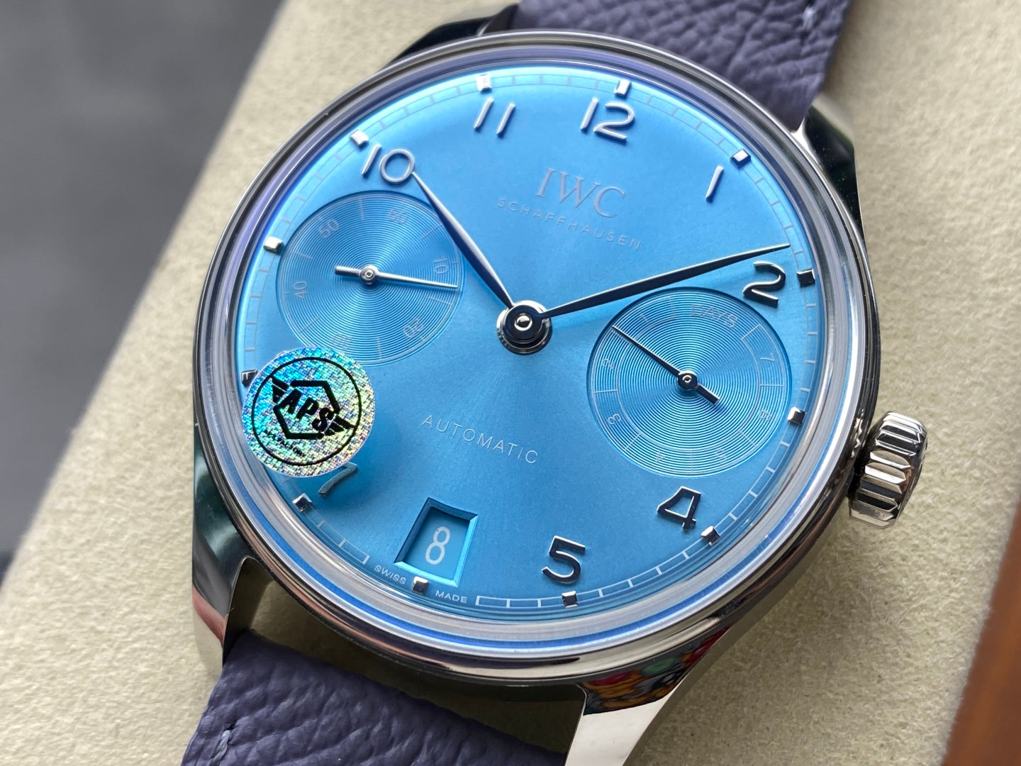 Portugieser Automatic 42mm SS APSF 1:1 Best Edition Ice Blue Dial on Purple Leather Strap A52010