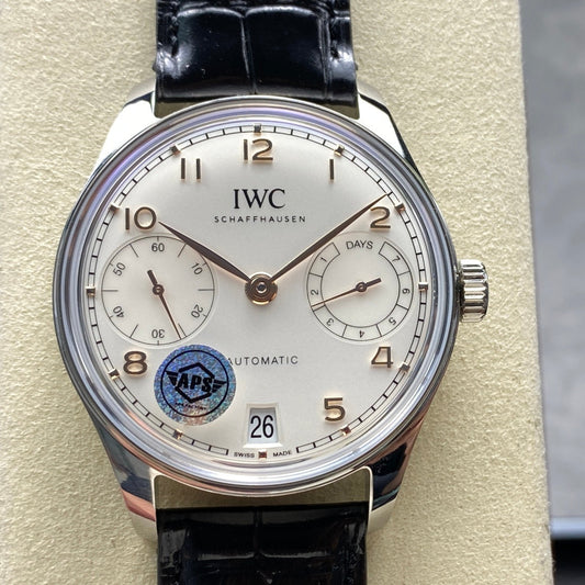 Portugieser Automatic 42mm SS APSF 1:1 Best Edition White Dial RG Marker on Black Leather Strap A52010