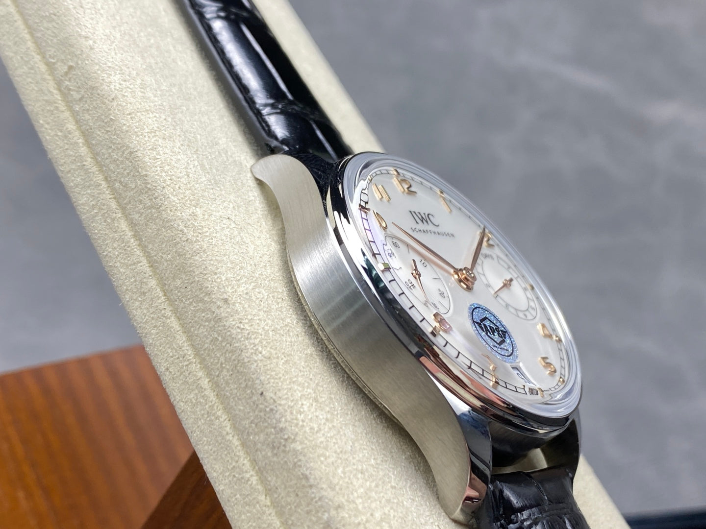 Portugieser Automatic 42mm SS APSF 1:1 Best Edition White Dial RG Marker on Black Leather Strap A52010