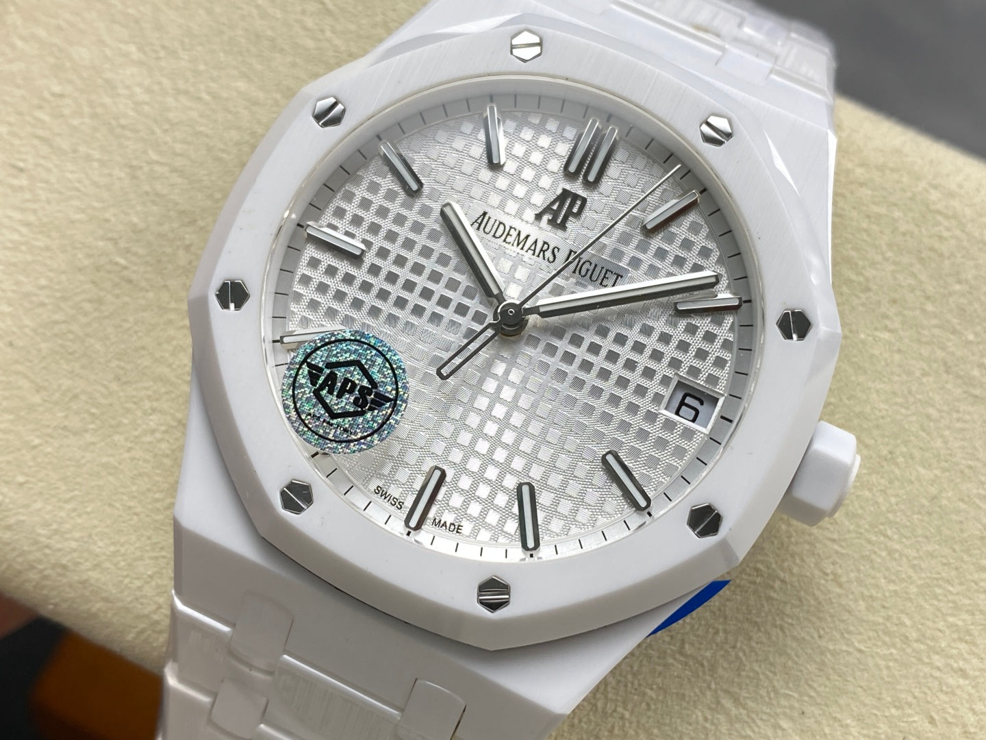 Royal Oak 15500 White Ceramic APSF 1:1 Best Edition Silver Dial on White Ceramic Bracelet SA4302 Super Clone