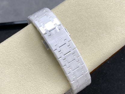 Royal Oak 15500 White Ceramic APSF 1:1 Best Edition Silver Dial on White Ceramic Bracelet SA4302 Super Clone