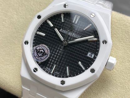 Royal Oak 15500 White Ceramic APSF 1:1 Best Edition Black Dial on White Ceramic Bracelet SA4302 Super Clone