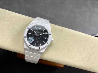 Royal Oak 15500 White Ceramic APSF 1:1 Best Edition Black Dial on White Ceramic Bracelet SA4302 Super Clone