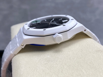 Royal Oak 15500 White Ceramic APSF 1:1 Best Edition Black Dial on White Ceramic Bracelet SA4302 Super Clone