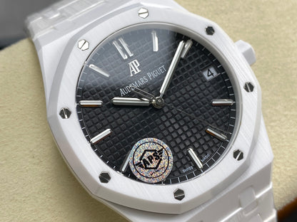 Royal Oak 15500 White Ceramic APSF 1:1 Best Edition Black Dial on White Ceramic Bracelet SA4302 Super Clone