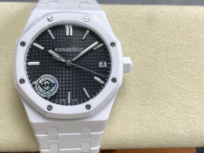 Royal Oak 15500 White Ceramic APSF 1:1 Best Edition Black Dial on White Ceramic Bracelet SA4302 Super Clone