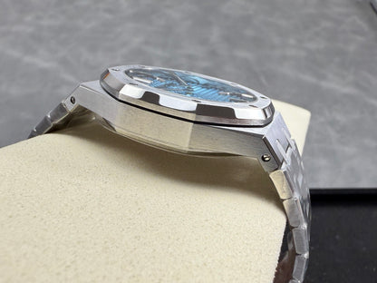 Royal Oak 41mm 15510BC SS ZF 1:1 Best Edition Ice Blue Textured Dial on SS Bracelet SA4302 Super Clone V3