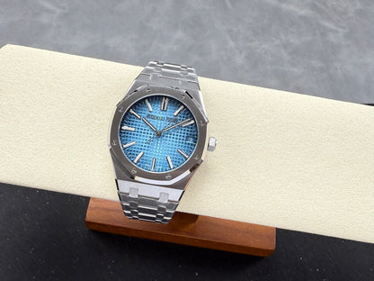 Royal Oak 41mm 15510BC SS ZF 1:1 Best Edition Ice Blue Textured Dial on SS Bracelet SA4302 Super Clone V3
