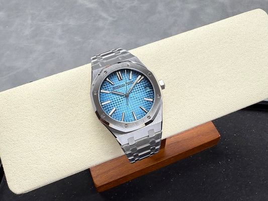 Royal Oak 41mm 15510BC SS ZF 1:1 Best Edition Ice Blue Textured Dial on SS Bracelet SA4302 Super Clone V3