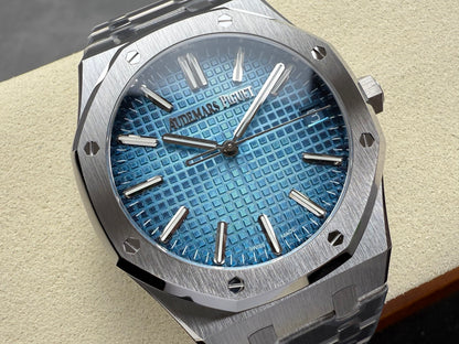 Royal Oak 41mm 15510BC SS ZF 1:1 Best Edition Ice Blue Textured Dial on SS Bracelet SA4302 Super Clone V3