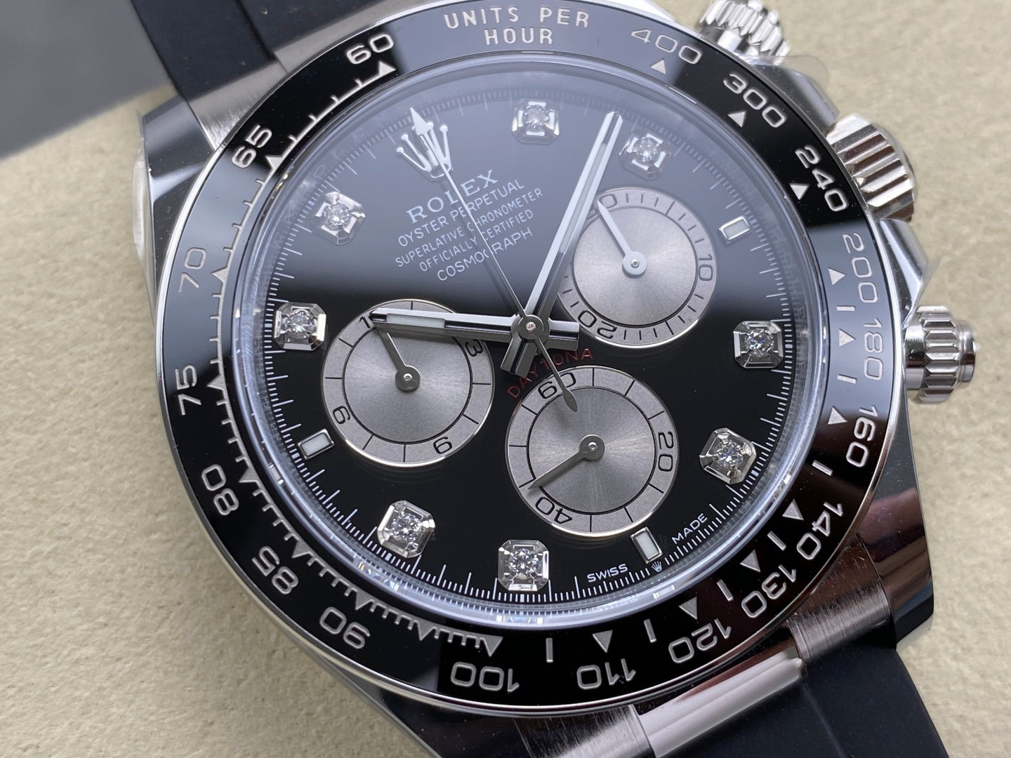 Daytona 126519 ARF 1:1 Best Edition Black/Silver Diamonds Dial on Oysterflex Strap DD4131 (Weighted)