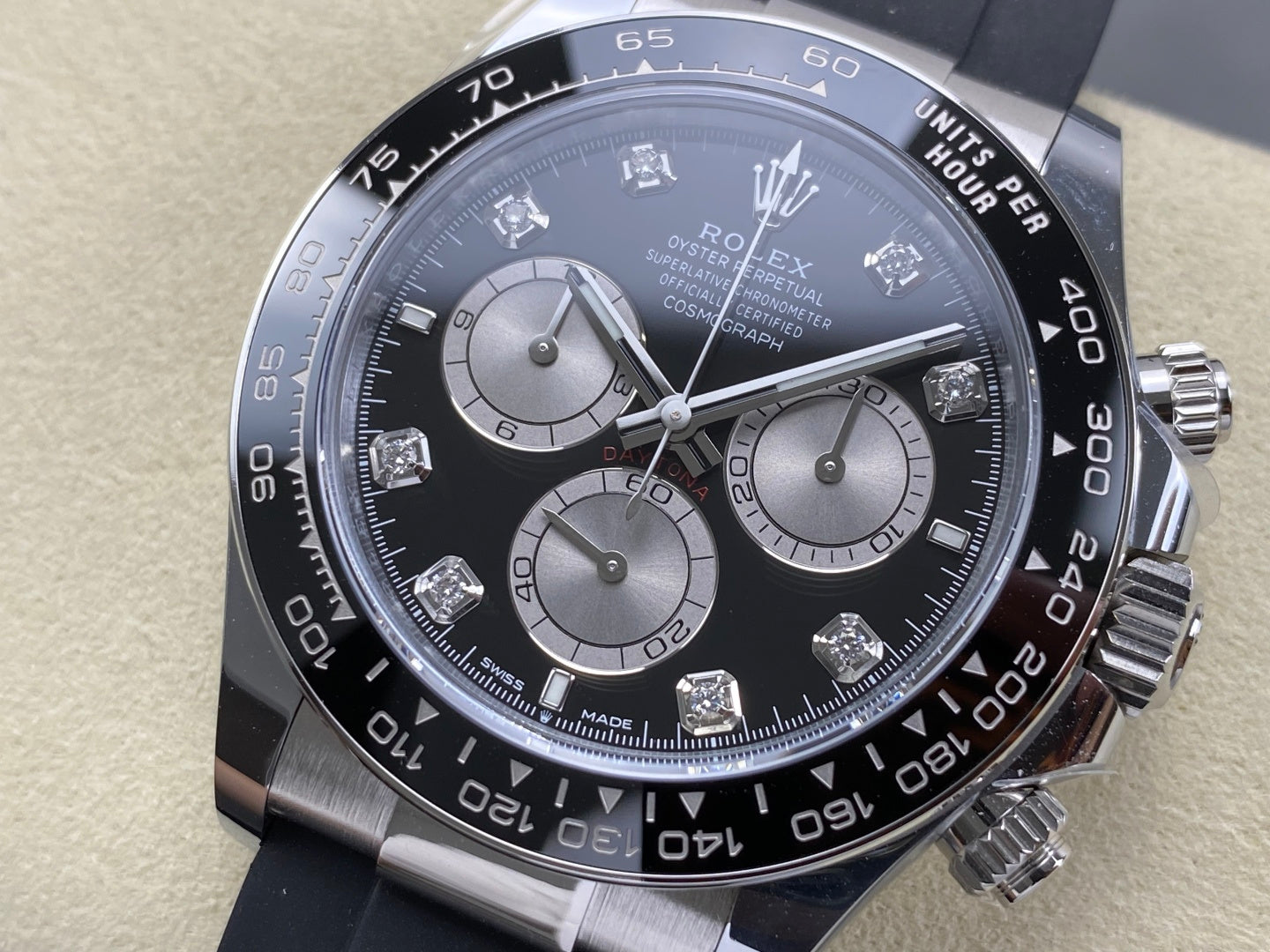 Daytona 126519 ARF 1:1 Best Edition Black/Silver Diamonds Dial on Oysterflex Strap DD4131 (Weighted)