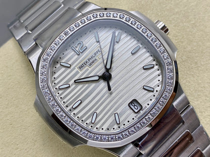 Nautilus 7118 Ladies Diamond Bezel SS DDF 1:1 Best Edition Silver Dial On SS Bracelet Super Clone DD324