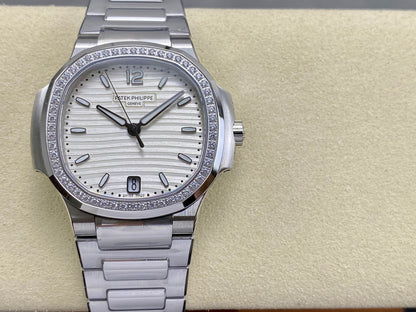 Nautilus 7118 Ladies Diamond Bezel SS DDF 1:1 Best Edition Silver Dial On SS Bracelet Super Clone DD324