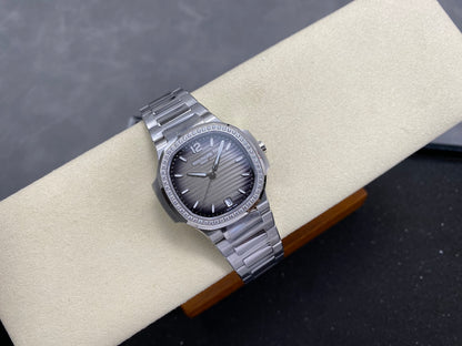 Nautilus 7118 Ladies Diamond Bezel SS DDF 1:1 Best Edition Gray Dial On SS Bracelet Super Clone DD324