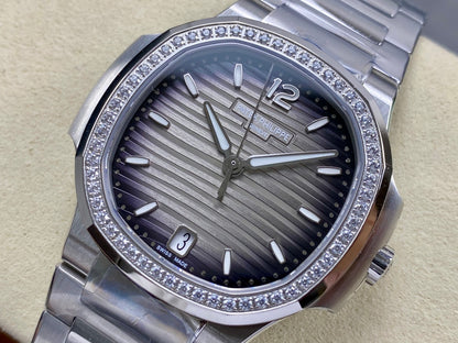 Nautilus 7118 Ladies Diamond Bezel SS DDF 1:1 Best Edition Gray Dial On SS Bracelet Super Clone DD324