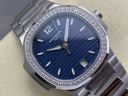 Nautilus 7118 Ladies Diamond Bezel SS DDF 1:1 Best Edition Blue Dial On SS Bracelet Super Clone DD324