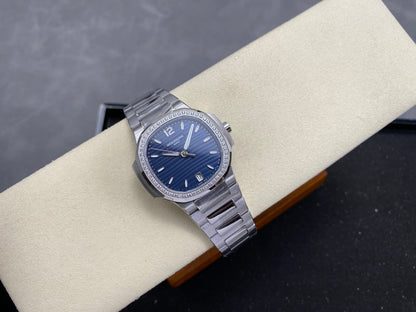Nautilus 7118 Ladies Diamond Bezel SS DDF 1:1 Best Edition Blue Dial On SS Bracelet Super Clone DD324