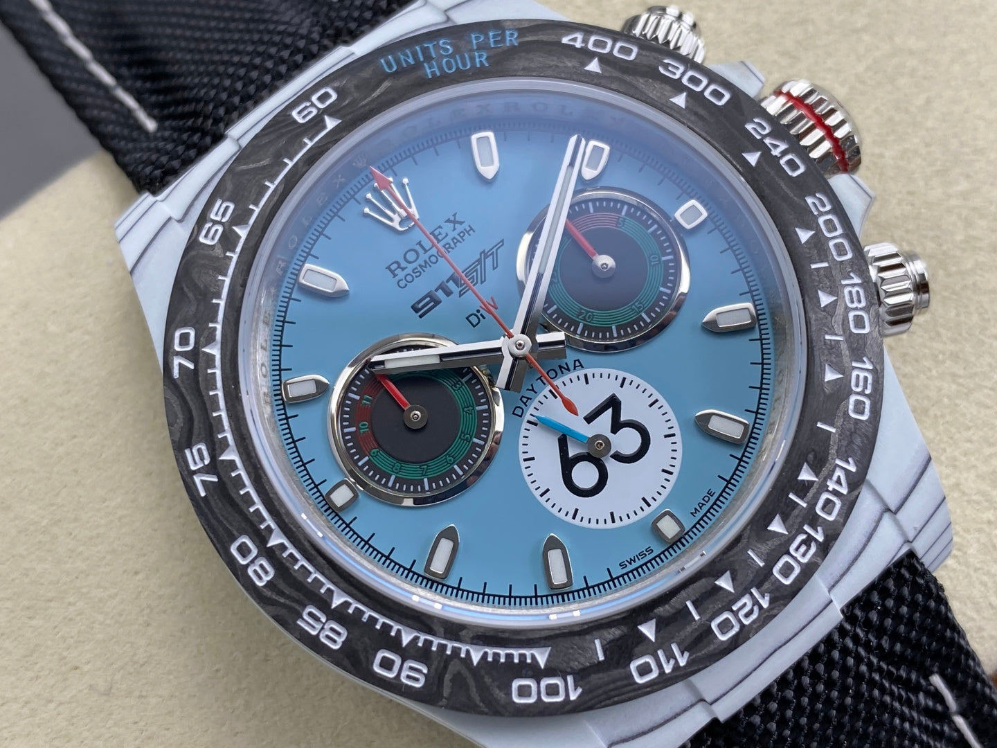 Daytona DIW Porsche 911 S/T White Carbon SONIC 1:1 Best Edition Blue Dial on Black Nylon Strap SA4130