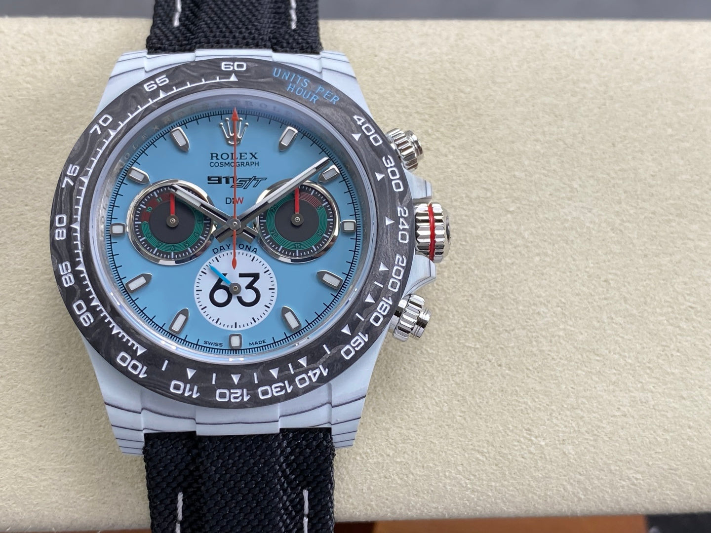 Daytona DIW Porsche 911 S/T White Carbon SONIC 1:1 Best Edition Blue Dial on Black Nylon Strap SA4130
