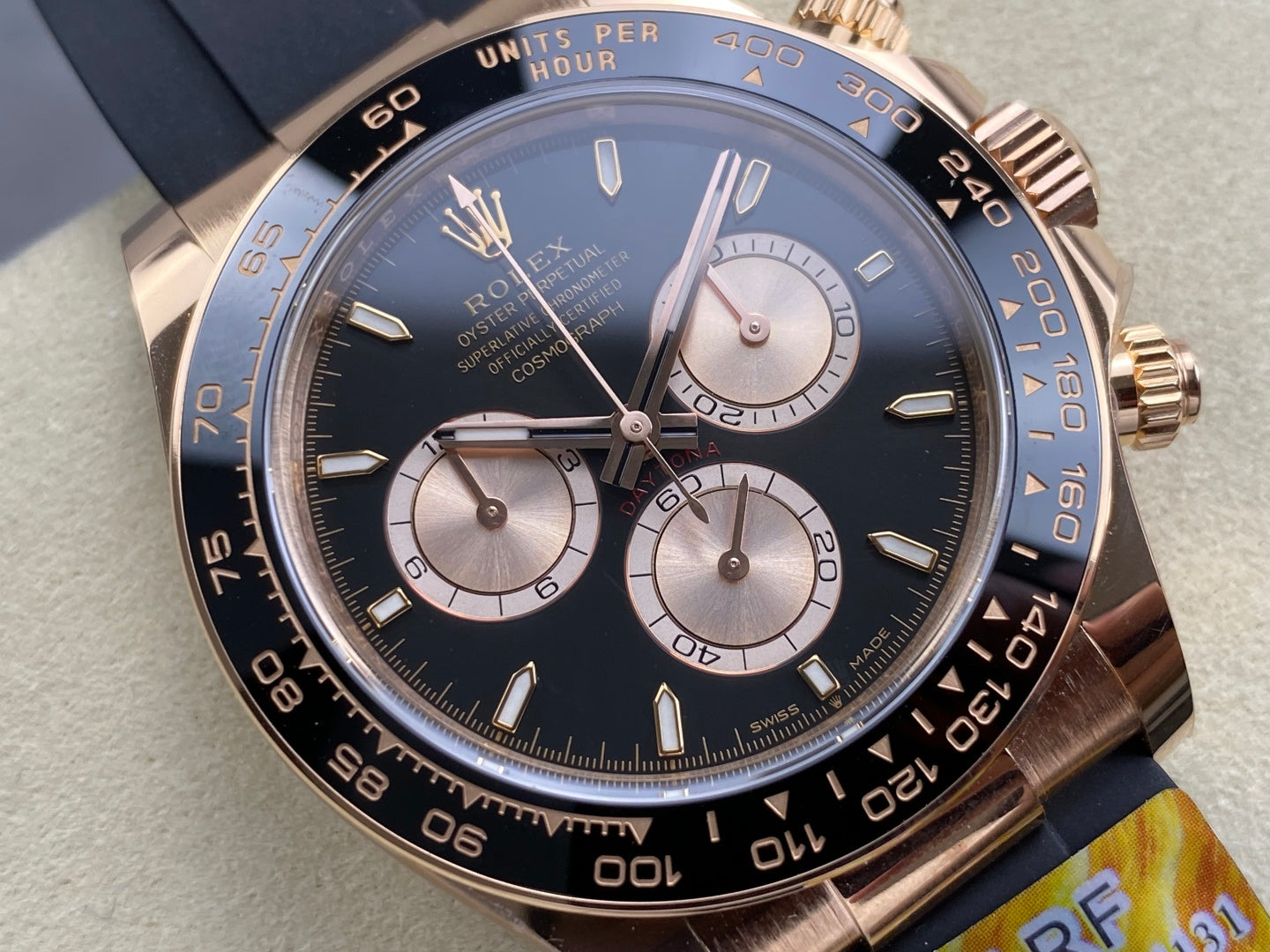 Daytona 126515 ARF 1:1 Best Edition Black/RG Stick Dial on Oysterflex Strap DD4131 (Weighted)