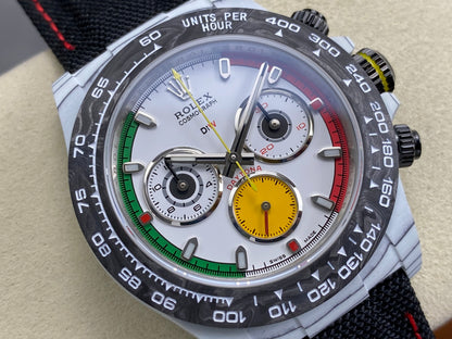 Daytona DIW Ferrari White Carbon SONIC 1:1 Best Edition White Dial on Black Nylon Strap SA4130