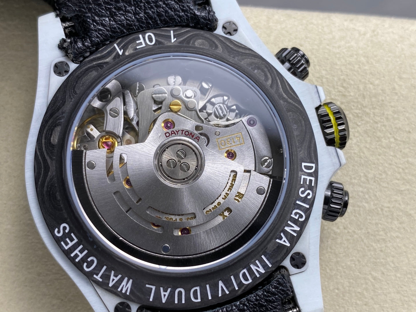 Daytona DIW Ferrari White Carbon SONIC 1:1 Best Edition White Dial on Black Nylon Strap SA4130