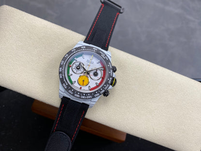 Daytona DIW Ferrari White Carbon SONIC 1:1 Best Edition White Dial on Black Nylon Strap SA4130