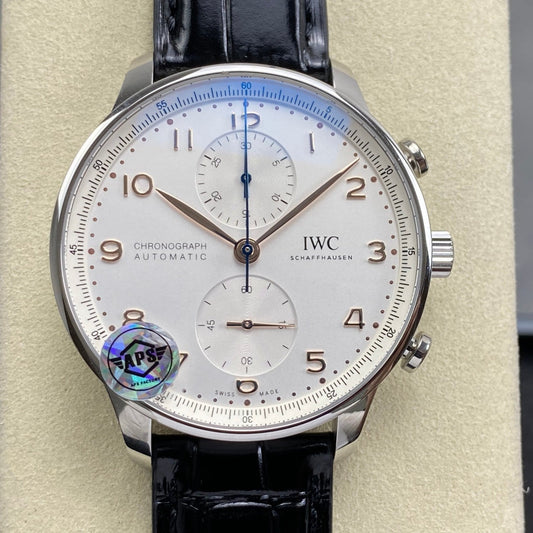 Portugieser Chrono IW371604 APSF 1:1 Best Edtion White/YG Dial on Black Leather Strap DD69355 Super Clone