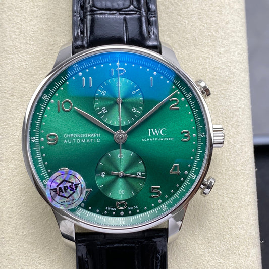 Portugieser Chrono IW371615 APSF 1:1 Best Edtion Green Dial on Black Leather Strap DD69355 Super Clone