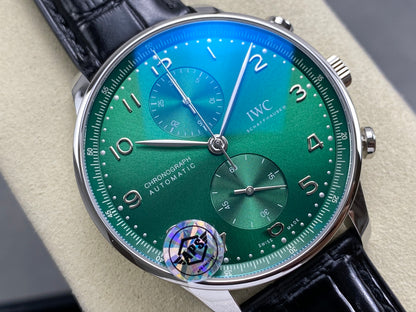 Portugieser Chrono IW371615 APSF 1:1 Best Edtion Green Dial on Black Leather Strap DD69355 Super Clone