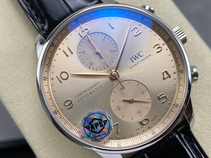Portugieser Chrono IW371624 APSF 1:1 Best Edtion Gold Dial on Black Leather Strap DD69355 Super Clone