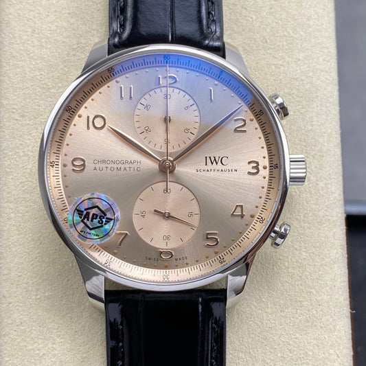 Portugieser Chrono IW371624 APSF 1:1 Best Edtion Gold Dial on Black Leather Strap DD69355 Super Clone