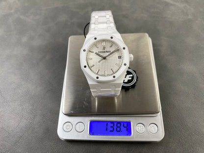 Royal Oak 41mm 15500 White Ceramic ZF White Dial on White Ceramic Bracelet SA4302 Super Clone (Free Sprung)